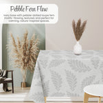 KP Home Soft Touch Ivory Wipe Clean Tablecloth with Taupe Grey Pebble Fern Design – Waterproof PVC Oilcloth with Linen Effect, Outdoor
