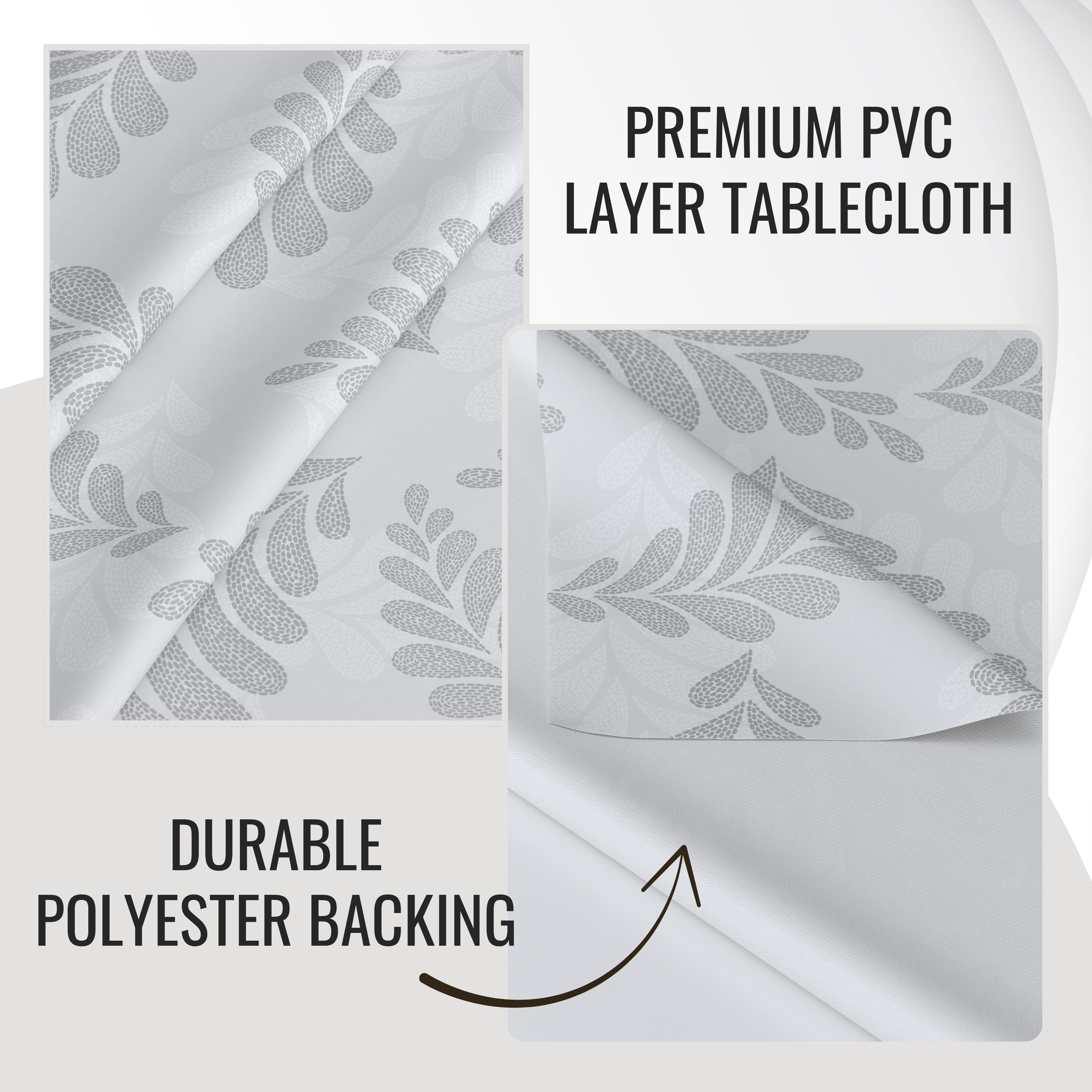 KP Home Soft Touch Ivory Wipe Clean Tablecloth with Taupe Grey Pebble Fern Design – Waterproof PVC Oilcloth with Linen Effect, Outdoor