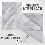 KP Home Soft Touch Ivory Wipe Clean Tablecloth with Taupe Grey Pebble Fern Design – Waterproof PVC Oilcloth with Linen Effect, Outdoor