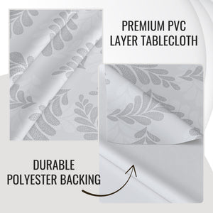 KP Home Soft Touch Ivory Wipe Clean Tablecloth with Taupe Grey Pebble Fern Design – Waterproof PVC Oilcloth with Linen Effect, Outdoor