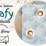 Wipe Clean Vinyl Tablecloth With Grey And Teal Leaves Design