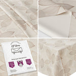 KP Home Beige Wipe Clean Tablecloth – Waterproof Plastic Table Cover with Linen Effect – Soft Touch PVC Outdoor Oilcloth with Whisper Leaves Design