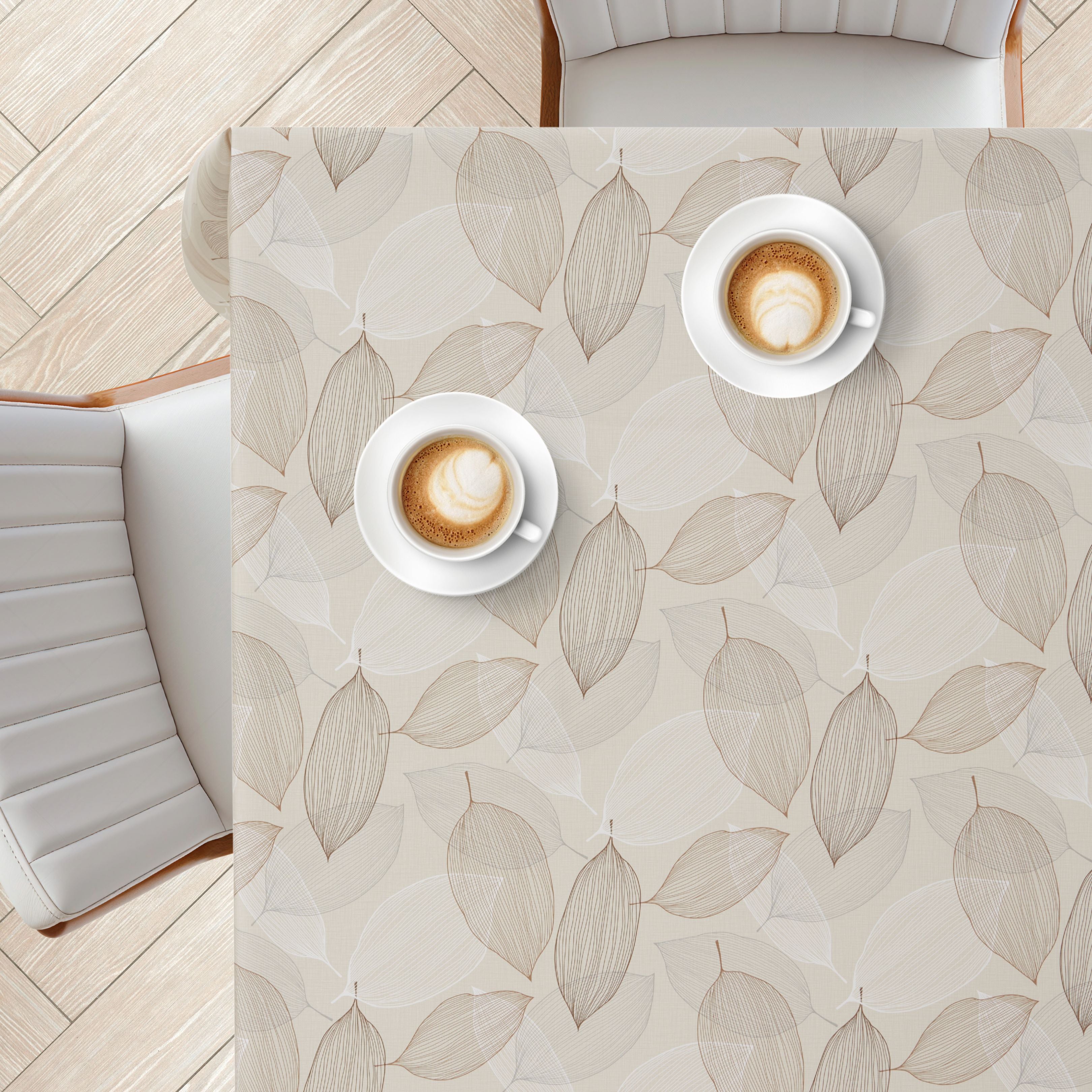 KP Home Beige Wipe Clean Tablecloth – Waterproof Plastic Table Cover with Linen Effect – Soft Touch PVC Outdoor Oilcloth with Whisper Leaves Design