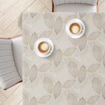 KP Home Beige Wipe Clean Tablecloth – Waterproof Plastic Table Cover with Linen Effect – Soft Touch PVC Outdoor Oilcloth with Whisper Leaves Design
