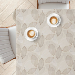 KP Home Beige Wipe Clean Tablecloth – Waterproof Plastic Table Cover with Linen Effect – Soft Touch PVC Outdoor Oilcloth with Whisper Leaves Design