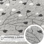 KP Home Grey PVC Table Cloth Wipe Clean – Soft Touch Wipeable Plastic Tablecloth with Linen Effect, Waterproof Table Cove - Black & White Heart Vines