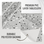 KP Home Grey PVC Table Cloth Wipe Clean – Soft Touch Wipeable Plastic Tablecloth with Linen Effect, Waterproof Table Cove - Black & White Heart Vines