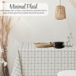 Beige PVC Tablecloth – Waterproof Wipeable Plastic Table Cover with Linen Effect – Soft Touch Oilcloth in Grey Checkered Grid Design
