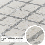 Beige PVC Tablecloth – Waterproof Wipeable Plastic Table Cover with Linen Effect – Soft Touch Oilcloth in Grey Checkered Grid Design
