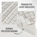 Beige PVC Tablecloth – Waterproof Wipeable Plastic Table Cover with Linen Effect – Soft Touch Oilcloth in Grey Checkered Grid Design