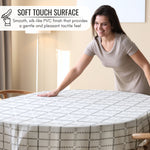 Beige PVC Tablecloth – Waterproof Wipeable Plastic Table Cover with Linen Effect – Soft Touch Oilcloth in Grey Checkered Grid Design