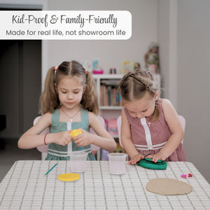 Beige PVC Tablecloth – Waterproof Wipeable Plastic Table Cover with Linen Effect – Soft Touch Oilcloth in Grey Checkered Grid Design