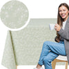 KP HOME Sage Green Plastic Table Cove with Classic Vintage White Flowers – Waterproof Wipe Clean Tablecloth, Premium Soft Feel Finish
