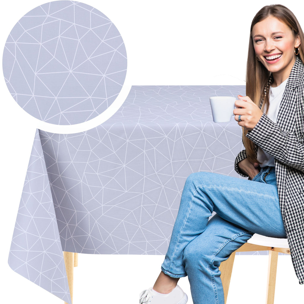 KP Home Grey Symmetry in Motion Pattern  PVC Tablecloth – 200x137cm & 137x137cm Wipe Clean Waterproof Oilcloth for Indoor & Outdoor Use