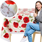 KP HOME Poppy Lace Bloom PVC Tablecloth – 200x140cm Wipe Clean Waterproof Oilcloth for Indoor & Outdoor Use