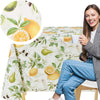 KP HOME Vintage Green PVC Table Cloth Wipe Clean Plastic Table Cover with Botanical Fruits Lemons Pears & Olives, Waterproof Soft Vinyl