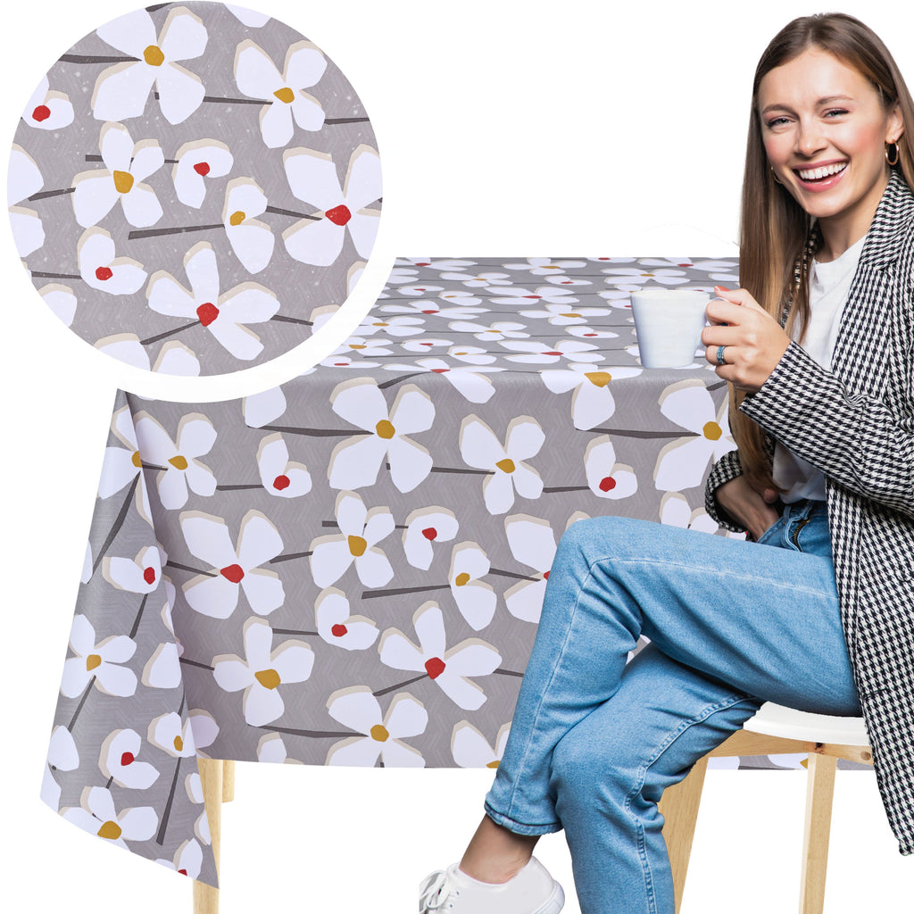 KP Home Vivid Petal Harmony Glitter Pattern  PVC Tablecloth – 200x137cm & 137x137cm Wipe Clean Waterproof Oilcloth for Indoor & Outdoor Use
