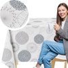 KP HOME Light Grey Wipe Clean Tablecloth with Modern Floral & Leaf Pattern, Waterproof Soft Touch Vinyl Oil Cloth for Kitchen or Outdoor