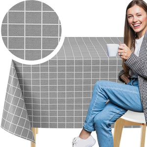 KP Home Modern Grey Grid PVC Tablecloth – 200x137cm & 137x137cm Wipe Clean Waterproof Oilcloth for Indoor & Outdoor Use