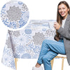 KP Home Blue Floral Majesty Harmony Pattern  PVC Tablecloth – 200x137cm & 137x137cm Wipe Clean Waterproof Oilcloth for Indoor & Outdoor Use