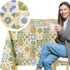 KP HOME Colorful Mediterranean Vintage Tile Pattern Wipe Clean Tablecloth - Premium Plastic Table Cover with Soft Feel, Waterproof