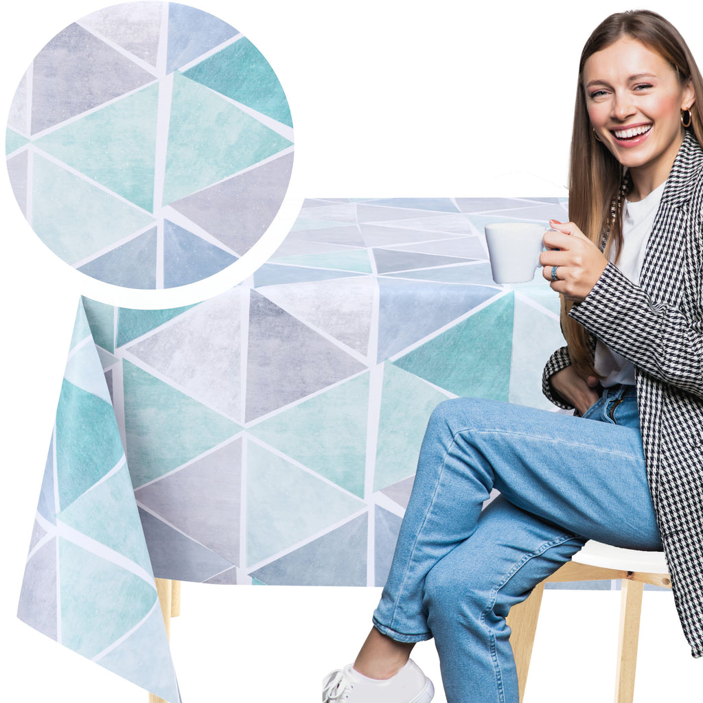 KP Home Triangular Luxe Charm Pattern  PVC Tablecloth – 200x137cm & 137x137cm Wipe Clean Waterproof Oilcloth for Indoor & Outdoor Use