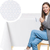 KP HOME White PVC Table Cloth Wipe Clean With Geometric Grey Blue Floral Lattice Design, Modern Soft Touch Waterproof Vinyl Table Cover