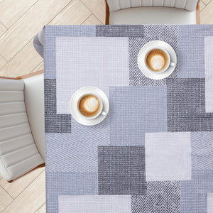 KP Home Grey Textured Patchwork Pattern  PVC Tablecloth – 200x137cm & 137x137cm Wipe Clean Waterproof Oilcloth for Indoor & Outdoor Use
