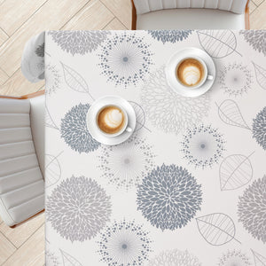 KP HOME Light Grey Wipe Clean Tablecloth with Modern Floral & Leaf Pattern, Waterproof Soft Touch Vinyl Oil Cloth for Kitchen or Outdoor