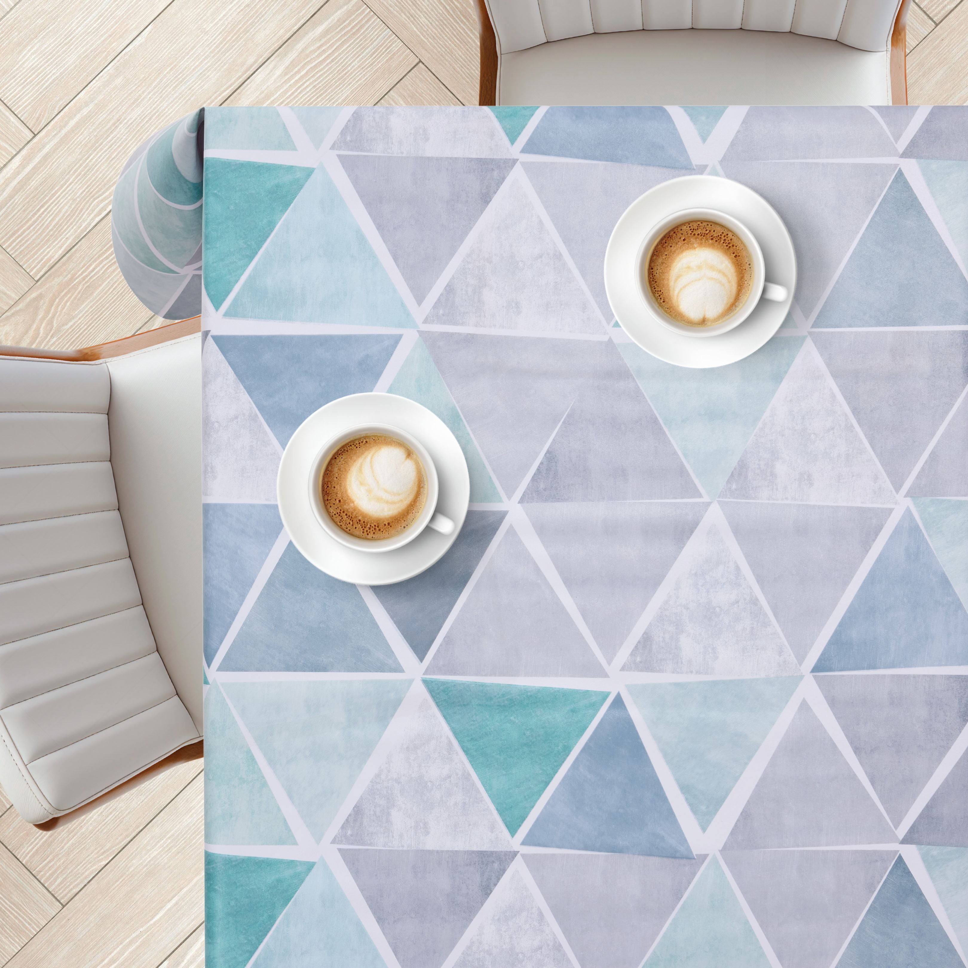 KP Home Triangular Luxe Charm Pattern  PVC Tablecloth – 200x137cm & 137x137cm Wipe Clean Waterproof Oilcloth for Indoor & Outdoor Use