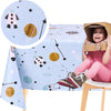 KP Home Blue Rocket Galaxy Adventure Pattern  PVC Tablecloth – 200x137cm & 137x137cm Wipe Clean Waterproof Oilcloth for Indoor & Outdoor Use