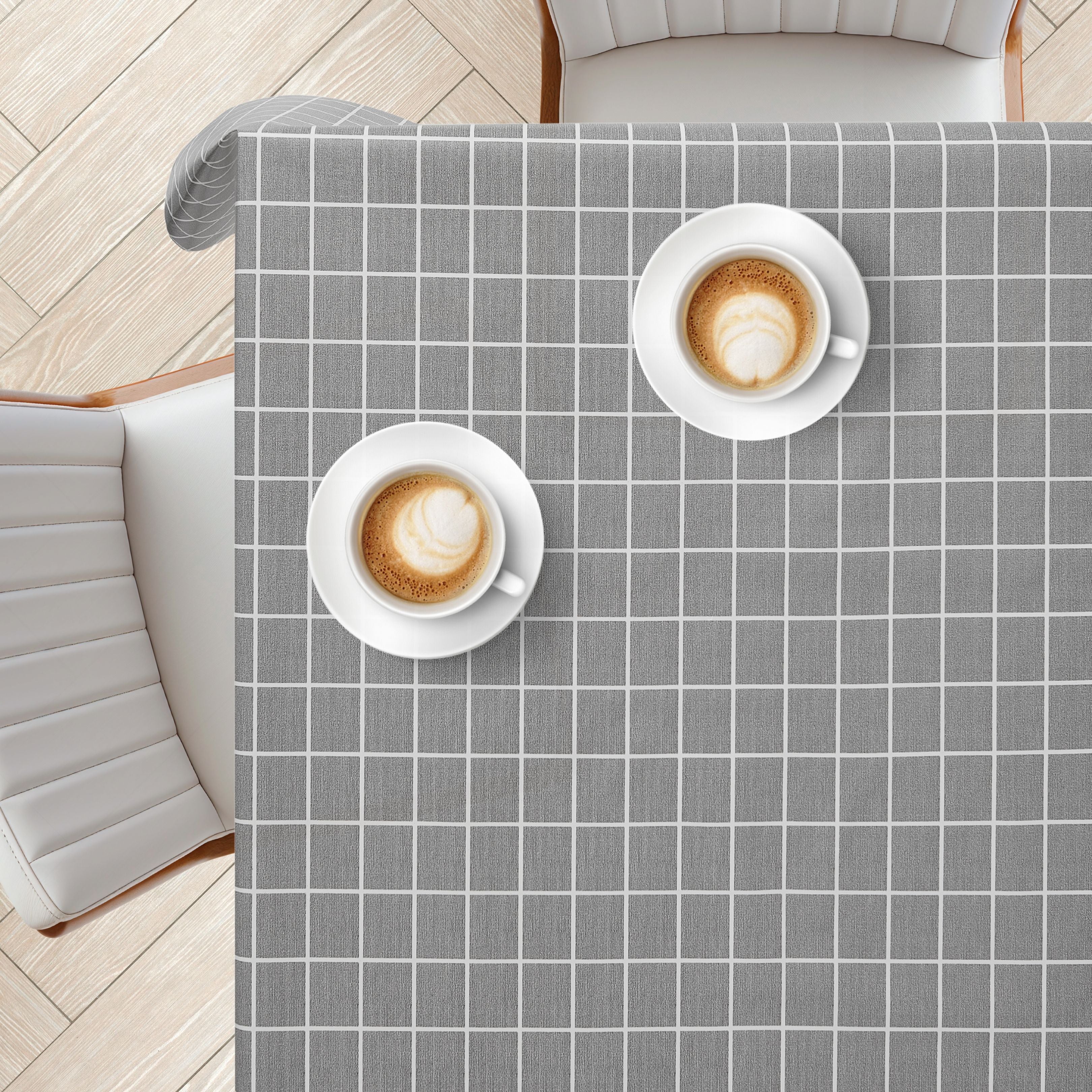 KP Home Modern Grey Grid PVC Tablecloth – 200x137cm & 137x137cm Wipe Clean Waterproof Oilcloth for Indoor & Outdoor Use