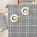 KP Home Modern Grey Grid PVC Tablecloth – 200x137cm & 137x137cm Wipe Clean Waterproof Oilcloth for Indoor & Outdoor Use