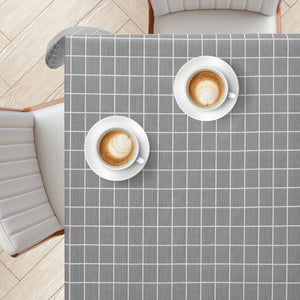 KP Home Modern Grey Grid PVC Tablecloth – 200x137cm & 137x137cm Wipe Clean Waterproof Oilcloth for Indoor & Outdoor Use
