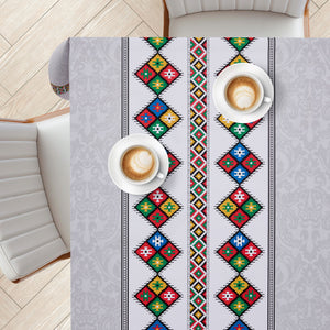 KP Home Grey Folk Art Elegance Pattern  PVC Tablecloth – 200x137cm & 137x137cm Wipe Clean Waterproof Oilcloth for Indoor & Outdoor Use