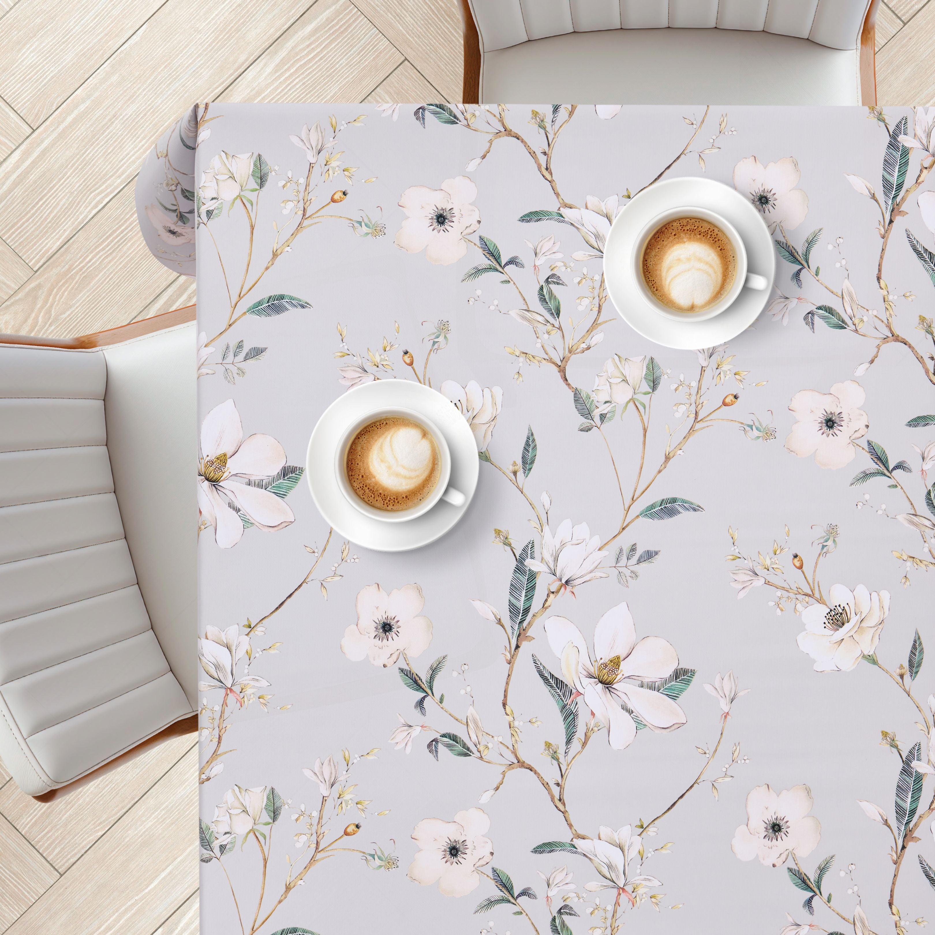 KP Home Petals of Calm Pattern PVC Tablecloth – 200x137cm & 137x137cm Wipe Clean Waterproof Oilcloth for Indoor & Outdoor Use