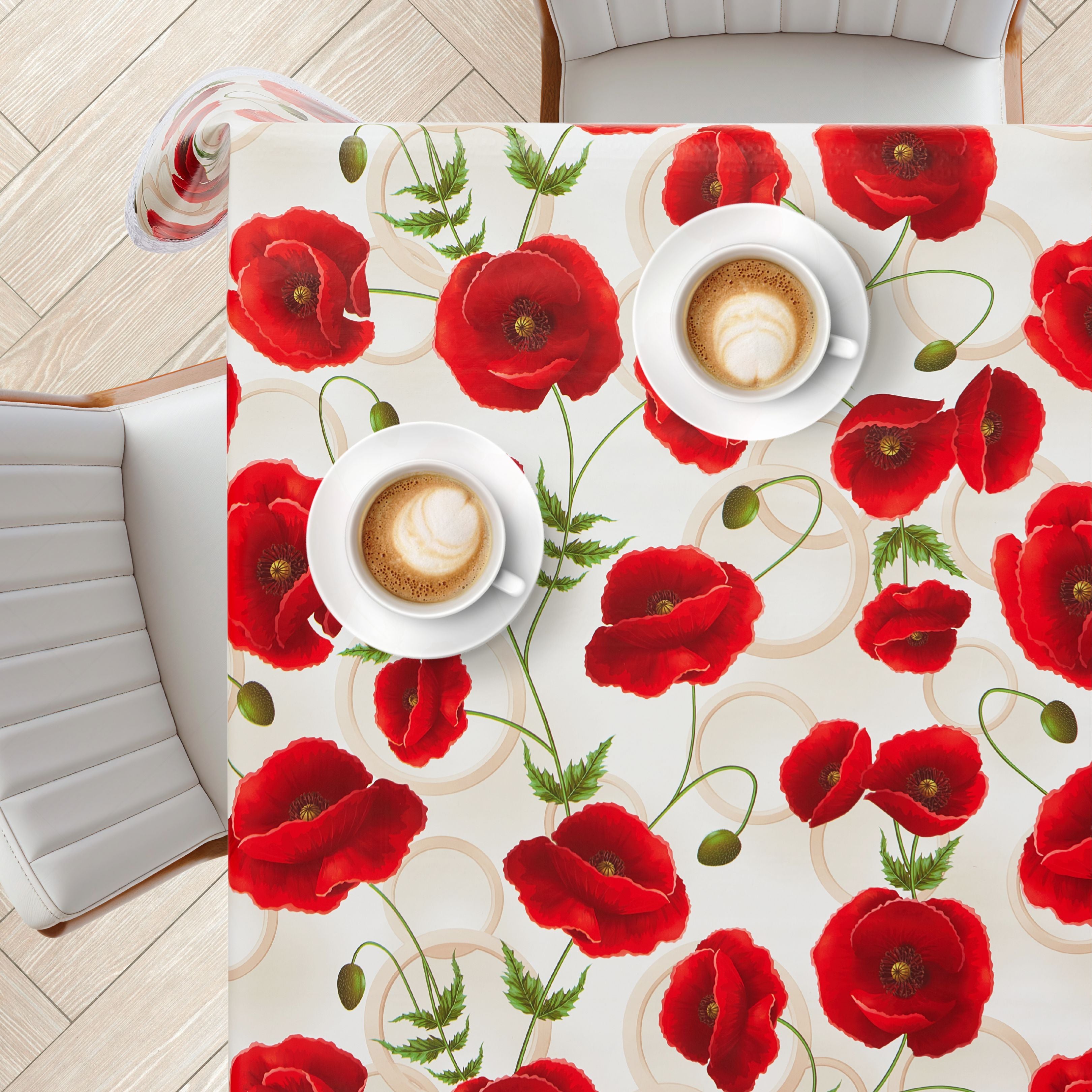 KP HOME Poppy Lace Bloom PVC Tablecloth – 200x140cm Wipe Clean Waterproof Oilcloth for Indoor & Outdoor Use