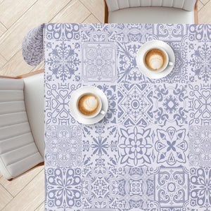 KP Home Grey Timeless Tile Charm Pattern PVC Tablecloth – 200x137cm & 137x137cm Wipe Clean Waterproof Oilcloth for Indoor & Outdoor Use