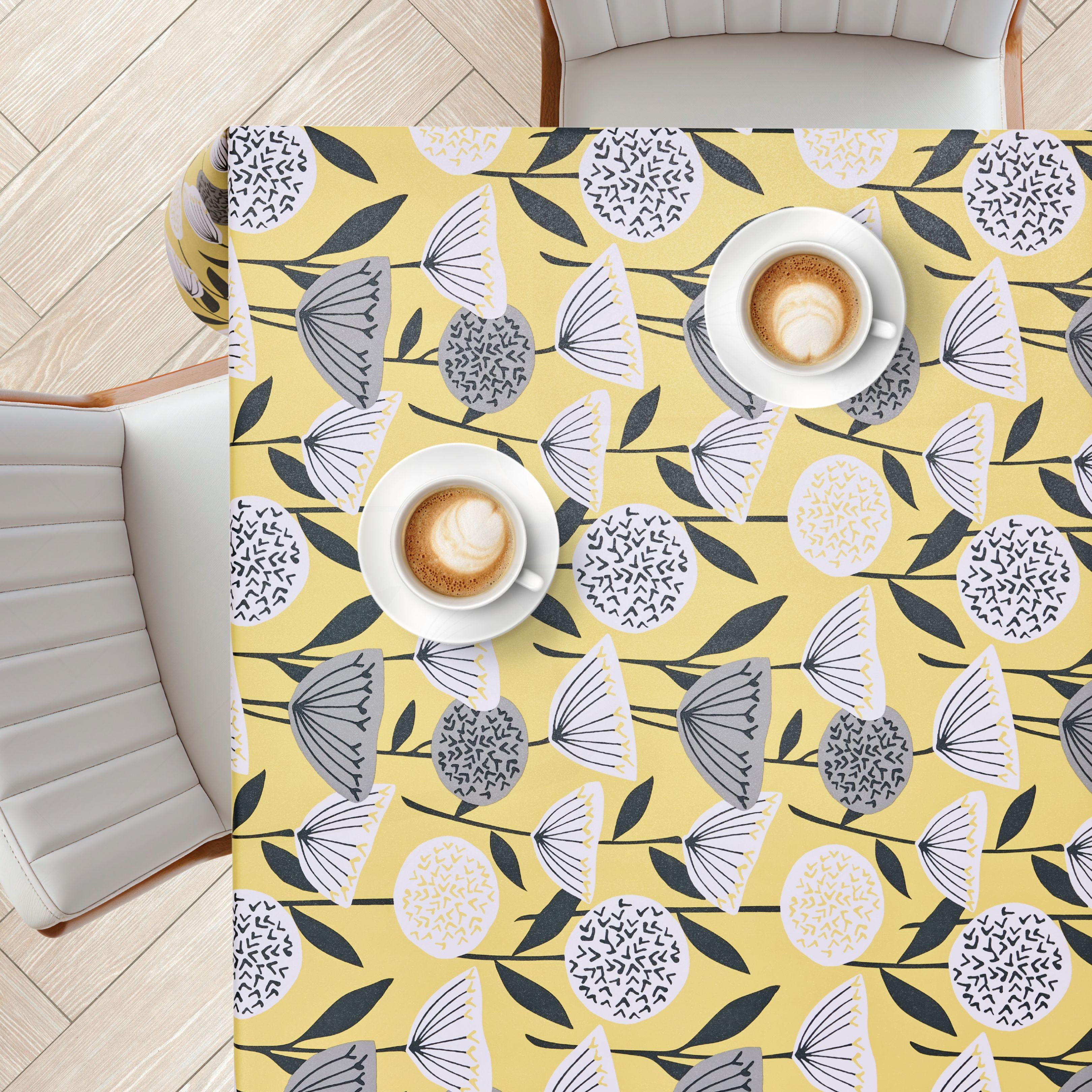 KP Home Yellow Sunlit Blossom Wipe Clean Tablecloth  PVC Tablecloth – 200x137cm & 137x137cm Wipe Clean Waterproof Oilcloth for Indoor & Outdoor Use