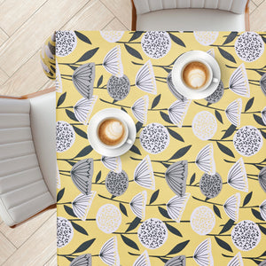 KP Home Yellow Sunlit Blossom Wipe Clean Tablecloth  PVC Tablecloth – 200x137cm & 137x137cm Wipe Clean Waterproof Oilcloth for Indoor & Outdoor Use