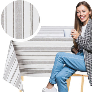 KP Home Grey Sophisticated Stripes Pattern  PVC Tablecloth – 200x137cm & 137x137cm Wipe Clean Waterproof Oilcloth for Indoor & Outdoor Use