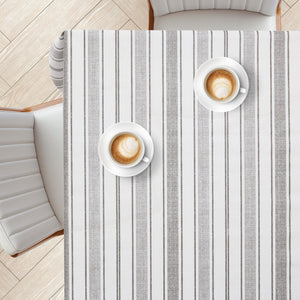 KP Home Grey Sophisticated Stripes Pattern  PVC Tablecloth – 200x137cm & 137x137cm Wipe Clean Waterproof Oilcloth for Indoor & Outdoor Use
