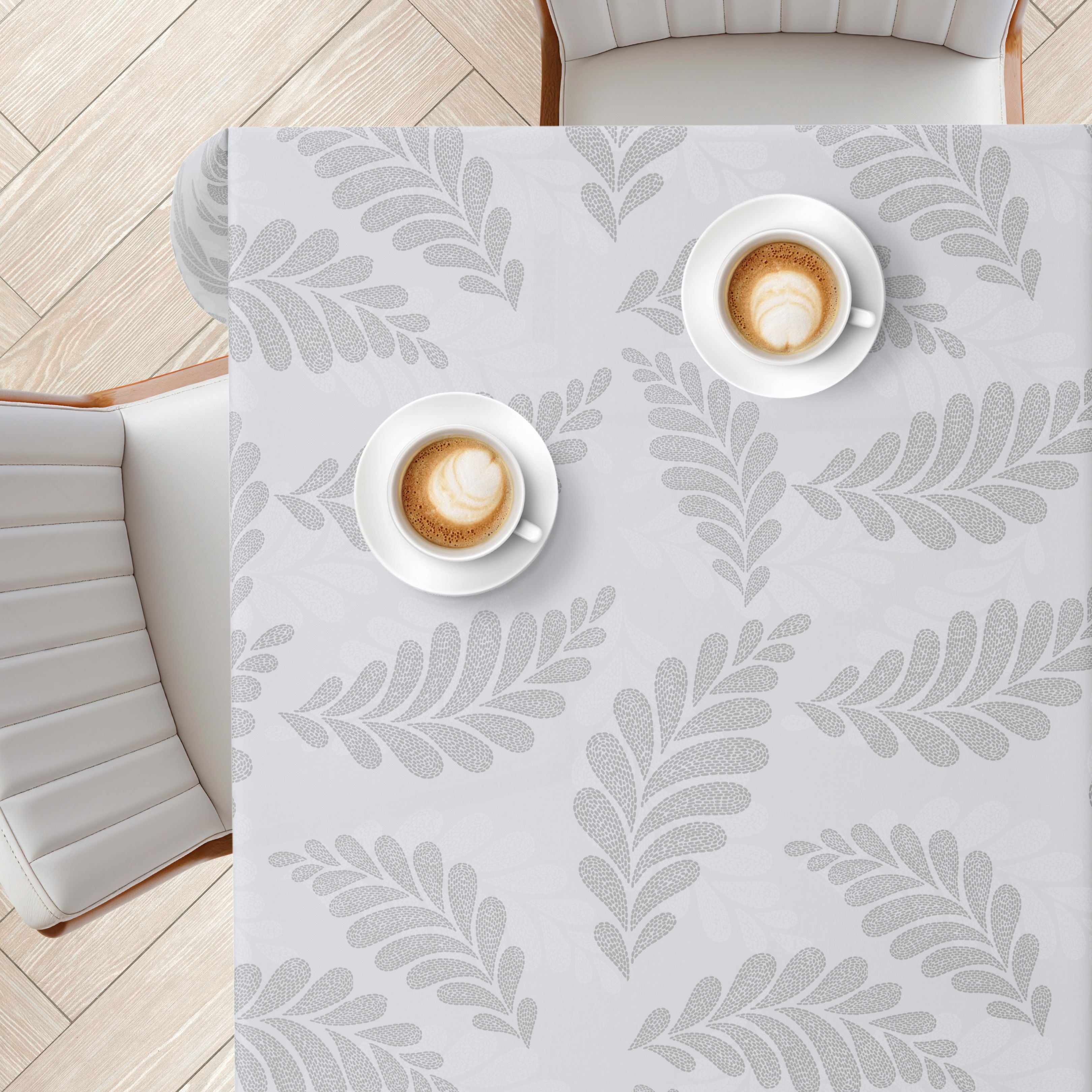 KP Home Soft Touch Ivory Wipe Clean Tablecloth with Taupe Grey Pebble Fern Design – Waterproof PVC Oilcloth with Linen Effect, Outdoor