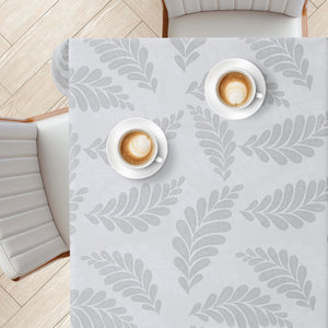 KP Home Soft Touch Ivory Wipe Clean Tablecloth with Taupe Grey Pebble Fern Design – Waterproof PVC Oilcloth with Linen Effect, Outdoor