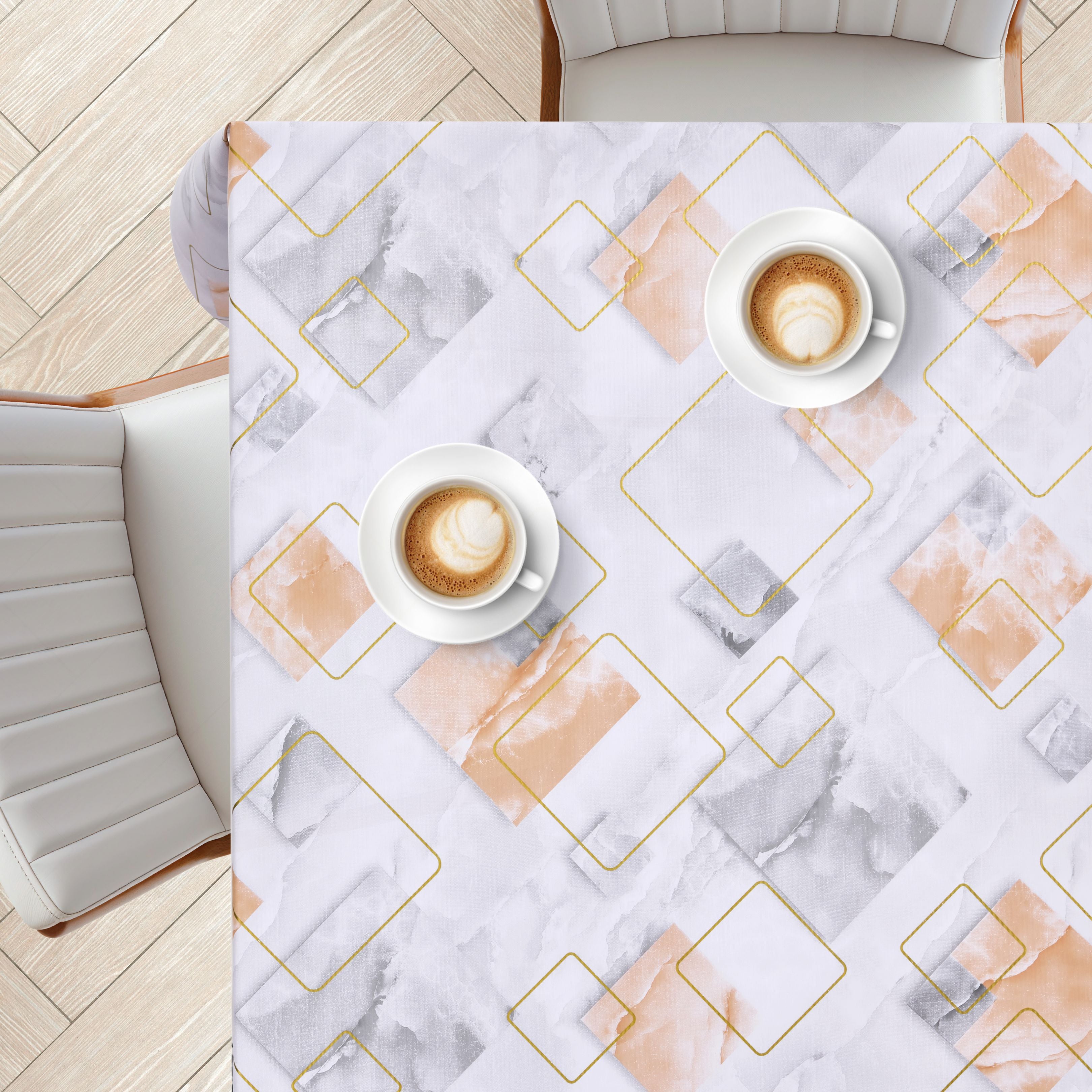 KP Home Marble Geo Lux Pattern PVC Tablecloth – 200x137cm & 137x137cm Wipe Clean Waterproof Oilcloth for Indoor & Outdoor Use