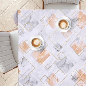 KP Home Marble Geo Lux Pattern PVC Tablecloth – 200x137cm & 137x137cm Wipe Clean Waterproof Oilcloth for Indoor & Outdoor Use