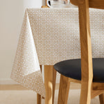 KP HOME Beige Floral Wipeable PVC Tablecloth – Rectangular Waterproof Oilcloth with White Retro Pattern – Vinyl Plastic Kitchen Table Cover