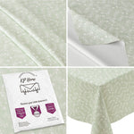 KP HOME Sage Green Plastic Table Cove with Classic Vintage White Flowers – Waterproof Wipe Clean Tablecloth, Premium Soft Feel Finish