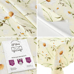 KP HOME Pastel Green PVC Wipe Clean Table Cloth with Countryside White Daisy Floral Print - Waterproof Premium Soft Touch Tablecloth