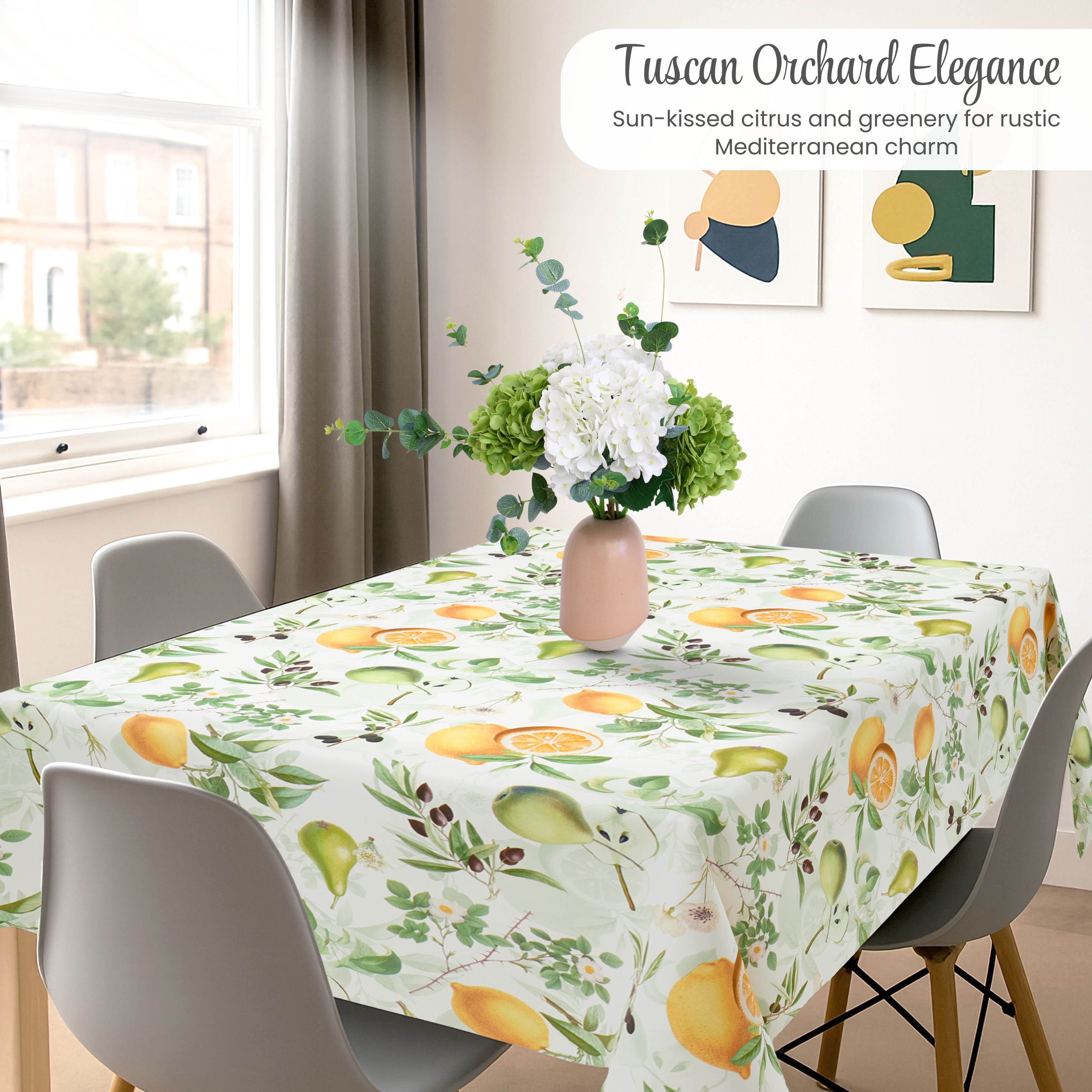 KP HOME Vintage Green PVC Table Cloth Wipe Clean Plastic Table Cover with Botanical Fruits Lemons Pears & Olives, Waterproof Soft Vinyl